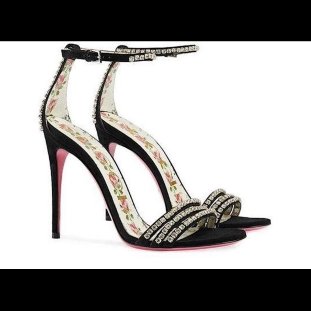 Gucci Black Suede Crystal Heels 115